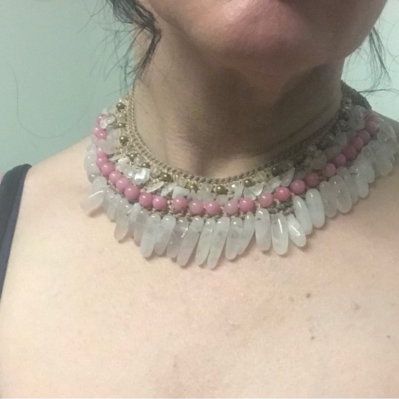 NOVICA Rose Quartz Collar Choker Macrame Necklace - Picture 6 of 6